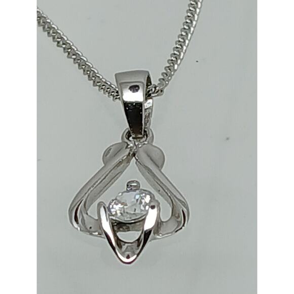 .925 Sterling Silver Simulated Diamond Pendant Necklace Minimalist Petite - Picture 6 of 14